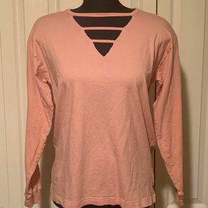 PINK V-neck Cutout Long Sleeved Shirt